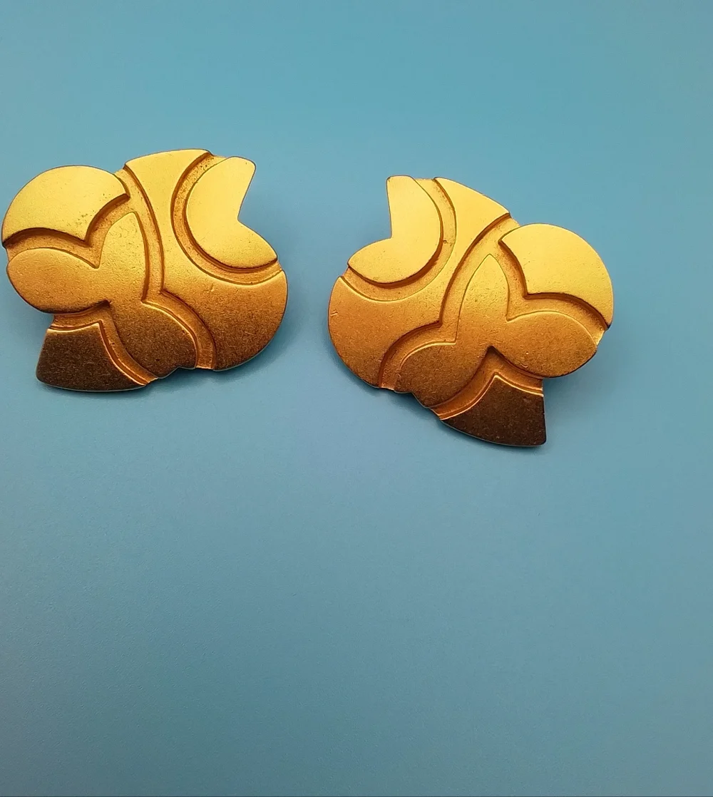 Monet Goldtone  Abstract Clip On Earrings